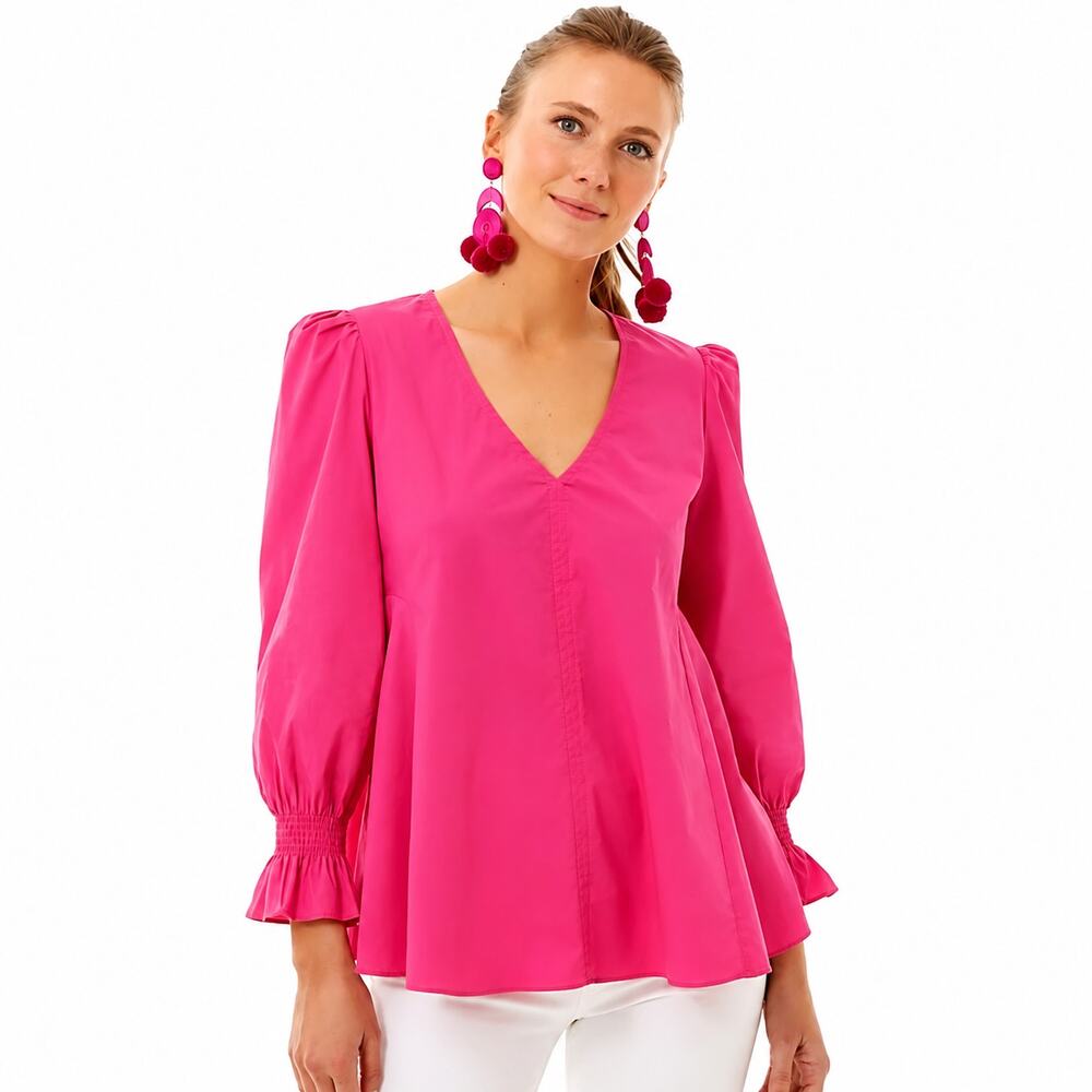 Pomander Place by Tuckernuck Blouse Easton V-Neck Long Sleeve Hot Pink Size XS